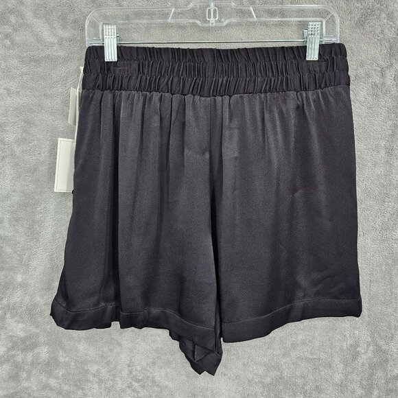 1 State On Point Satin Shorts S Black Flat Front Elastic Waist Zip High Rise New - Picture 10 of 12